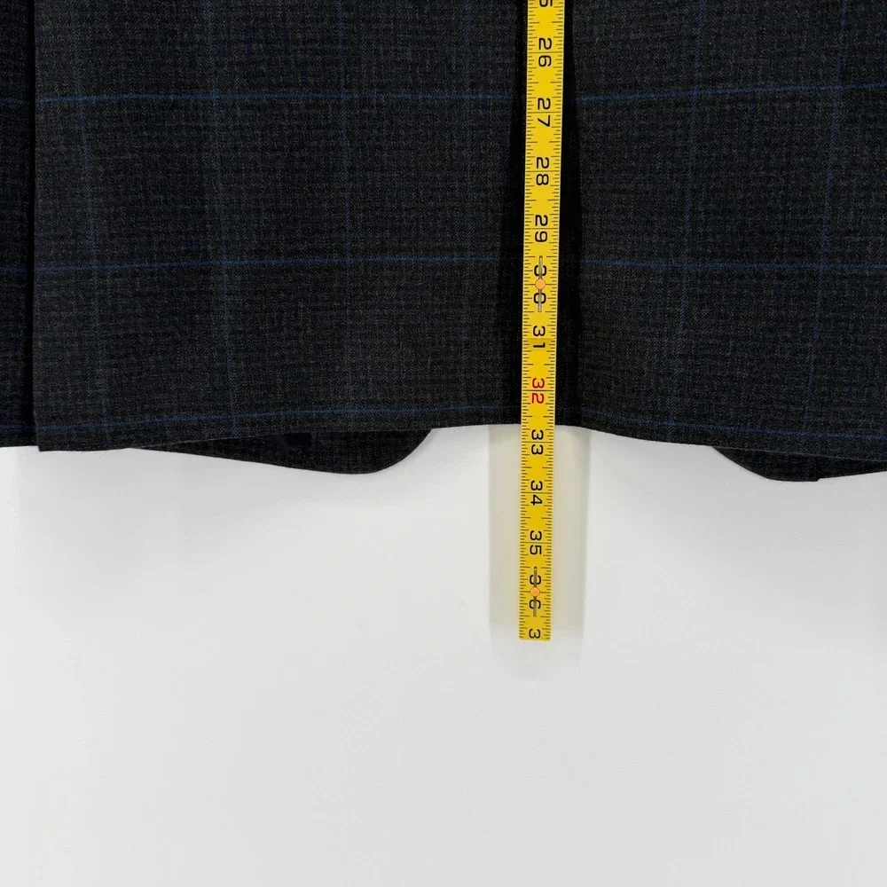Jos. A. Bank Signature Charcoal Blue Windowpane Plaid 100% Wool Blazer 44 Long